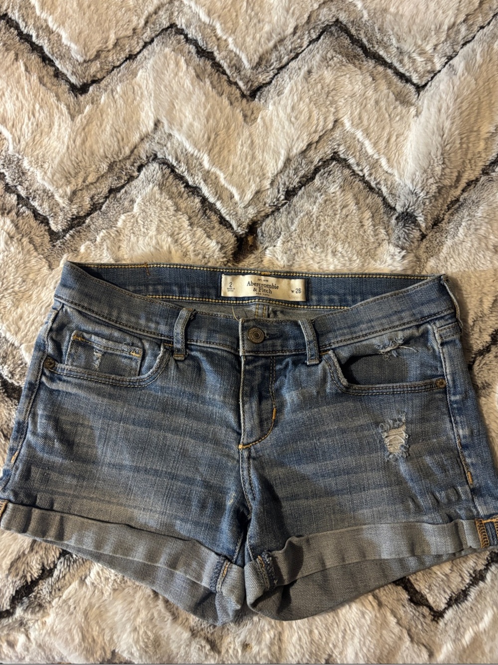 Abercrombie & Fitch Distressed Light Blue Denim Roll-Cuff Shorts